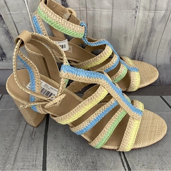 NWT,Antonio Melani Gwindolin Raffia T-Strap Dress Block Heeled Sandals Sz. 10 - Picture 5 of 10
